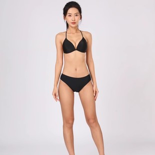 比基尼 纯色聚拢三点式 艺考泳衣女 空乘模特艺术服表考试泳装