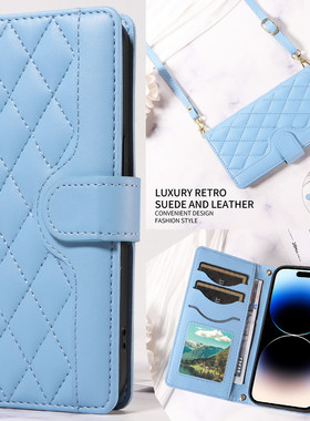 斜挎挂绳x9b荣耀200皮套新x6b华为手机壳mate60翻盖100背带X50I+插卡钱包90lite收纳菱格软nova11se保护壳X9C