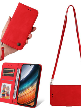 适用小米15红米K80手机壳pocof7防摔POCO保护f6皮套m7pro带挂绳redmi翻盖turbo4pro式f5斜背14c插卡x7全包c71