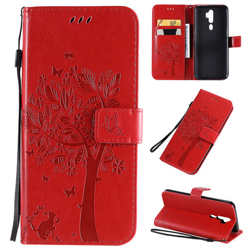 猫和树压花纹手机套翻盖