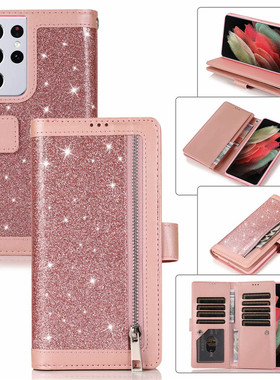 适用三星S21+手机壳s22翻盖女j5新款Ultra保护壳s20fe皮套j730揭盖note10插卡s23防摔j6全包S8钱包式j4拉链s9