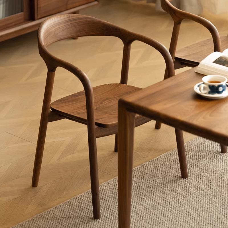 家用实木餐椅原木简约广岛舒美特扶手椅子北欧洽谈靠背书桌椅组合