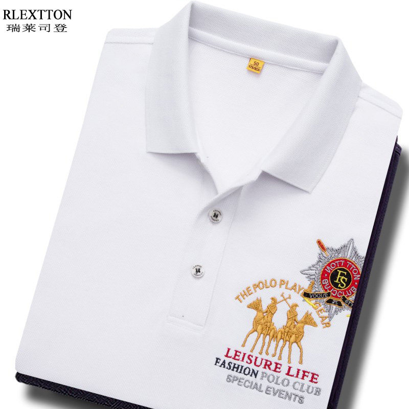 品牌男装短袖翻领T恤刺绣Polo衫上衣服商务休闲纯棉有领带领T血夏