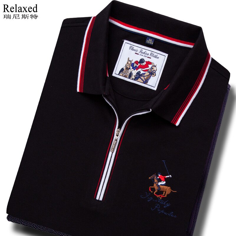 品牌男装长袖翻领半拉链T恤体恤T有领带领上衣高档POLO衫春季纯棉