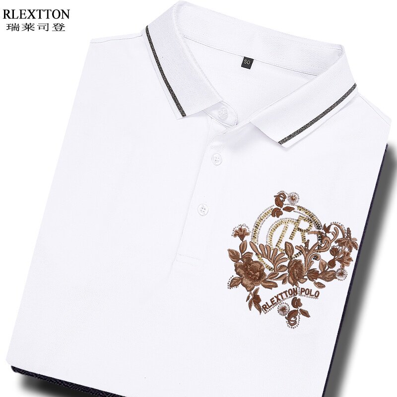 高端男装夏季短袖T恤 品牌烫钻亮片刺绣POLO衫翻领上衣丝光棉凉感