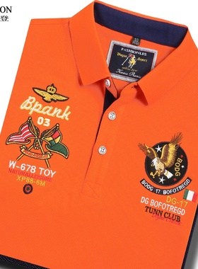 欧洲站潮男装短袖翻领T恤品牌高档POLO衫刺绣半袖T纯棉橙色橘色夏