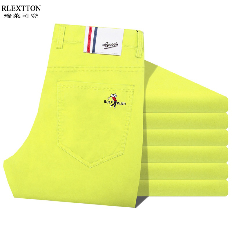 高档纯棉彩色休闲裤纯棉直筒男裤高尔夫球长裤高档男装裤春夏季潮