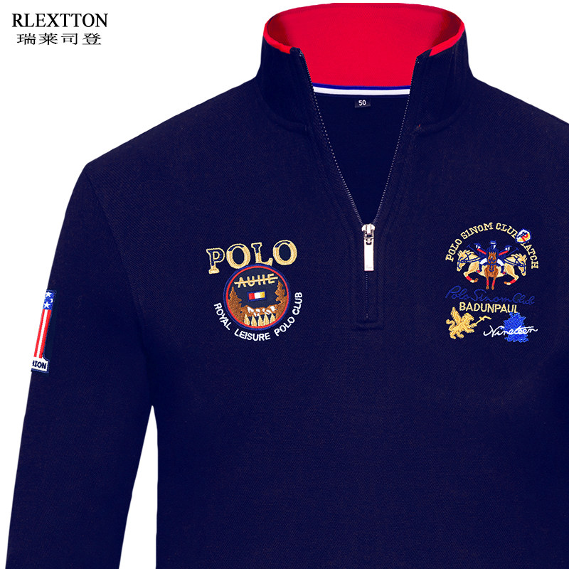 立领长袖T恤男装半拉链休闲POLO衫纯棉半高领男打底上衣T秋冬体恤