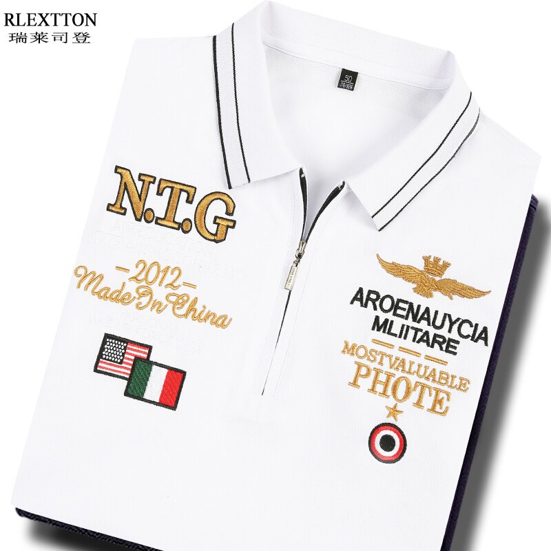 夏季新款丝光棉短袖翻领T恤半拉链男装POLO衫宽松上衣欧洲站潮流