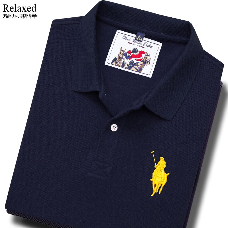 纯棉长袖T恤男装品牌翻领T体恤宽松大码高档POLO衫有领上衣服春季