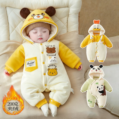 婴儿秋冬季加厚夹绒连体衣棉衣
