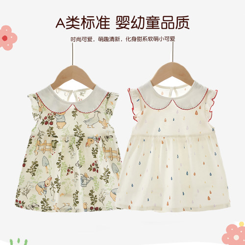 女宝宝夏季纯棉飞袖公主风连身裙