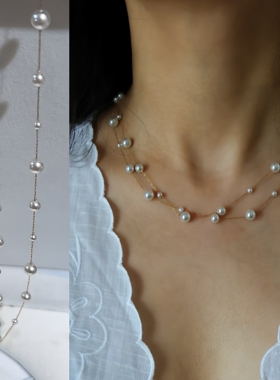 原创施家水晶珍珠颈链双层项链