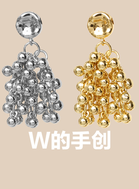 W的手创 瀑布流苏法式高级感金球复古蚊香盘耳夹冷淡风无耳洞耳钉