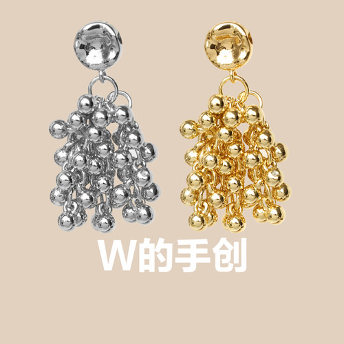 W的手创金球流苏无耳洞耳夹耳钉
