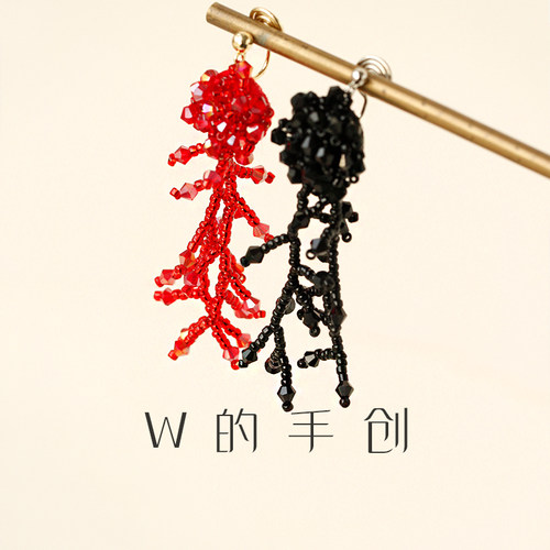 W的手创无耳洞水晶流苏耳夹显瘦