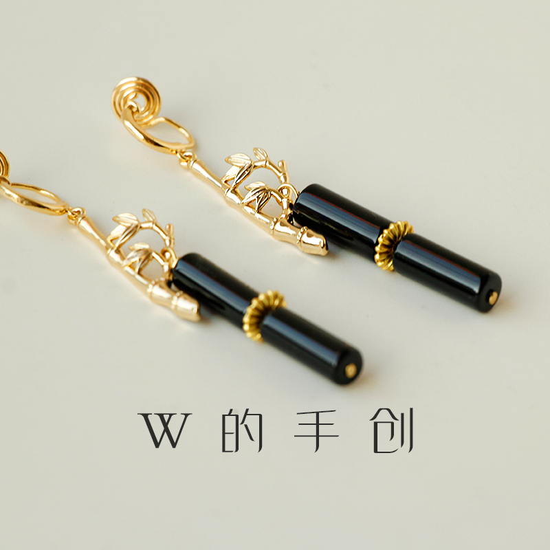 W的手创黑玛瑙竹节耳夹