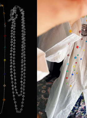 【人间烟火】可佩戴洗澡原创小众极细彩色项链透明水珠双层锁骨链