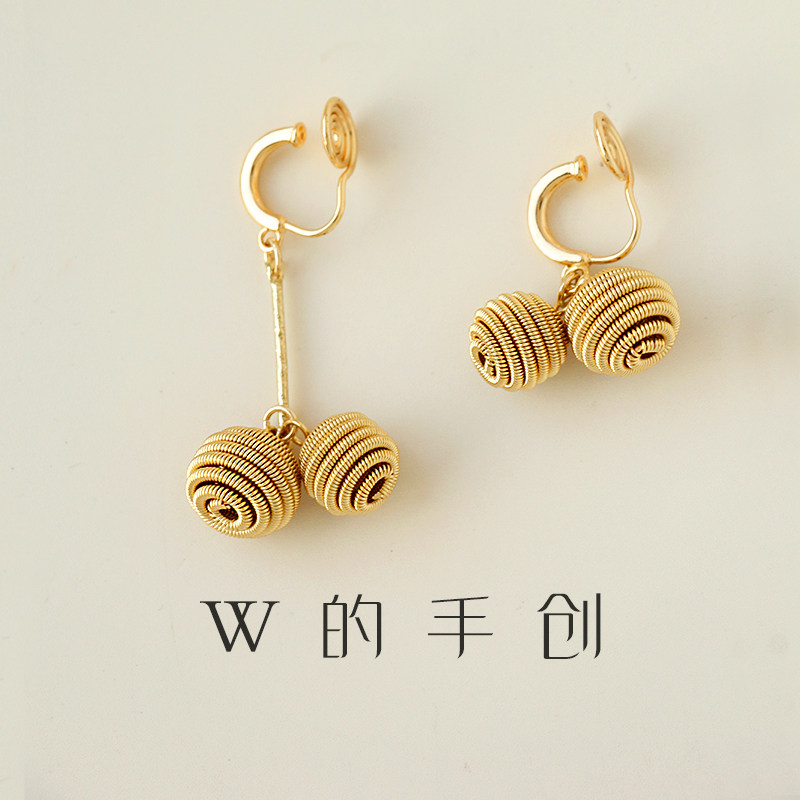 W的手创小众设计高级感手工绕丝无耳洞耳钉新中式蚊香盘耳夹耳环