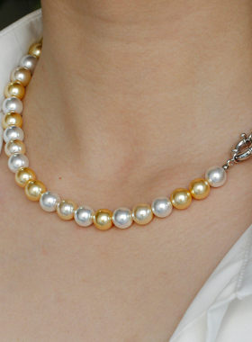 W的手创正圆珍珠项链混彩老钱风