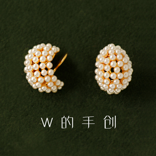 小众独特珍珠温柔无耳洞耳环法式C形高级感气质无痛感蚊香盘耳夹