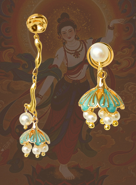 【盛世芙蓉】富贵感仿点翠烧蓝珍珠无耳洞中式古典蚊香盘耳夹流苏