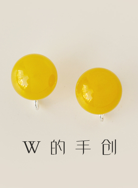 复古清冷感黄色玛瑙琥珀耳夹无痛蚊香盘耳环气质高级感无耳洞耳钉