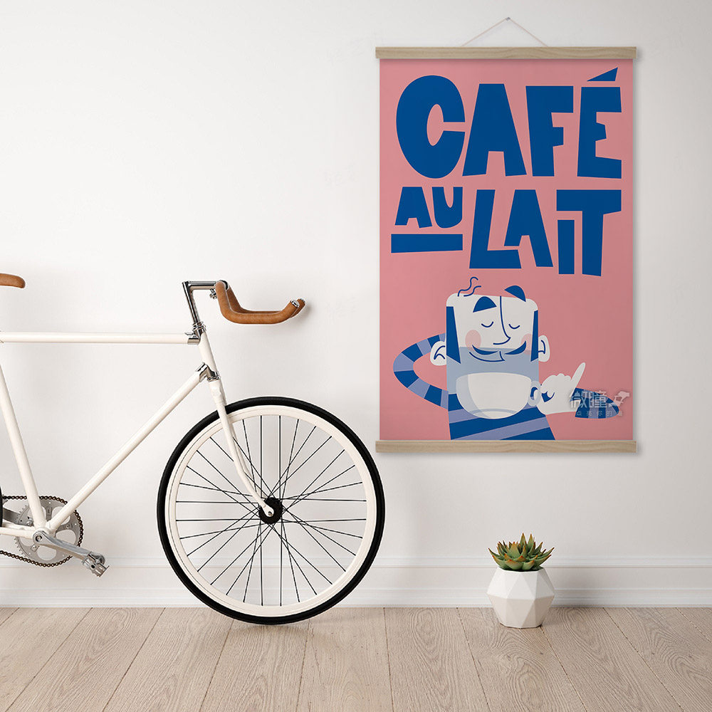 插画风法式欧蕾咖啡装饰画咖啡店海报cafe au lait牛奶咖啡馆挂画