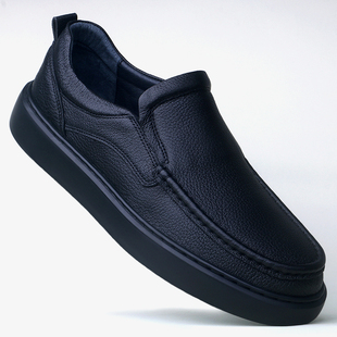 秋冬套脚皮鞋高端头层羊皮商务休闲软底软面防滑懒人EVA实心发泡