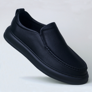 高端男鞋一脚蹬皮鞋秋冬厚底乐福鞋软底软面真皮鹿皮EVA实心发泡