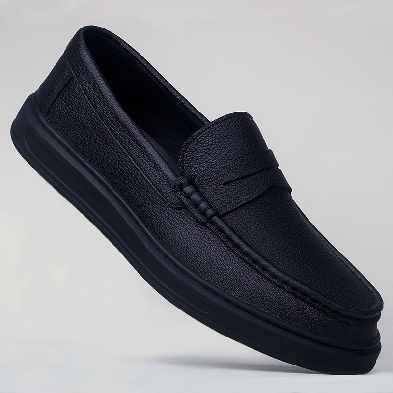 秋冬男鞋新款羊皮皮鞋男套脚软底低帮休闲鞋一脚蹬真皮驾车鞋单鞋