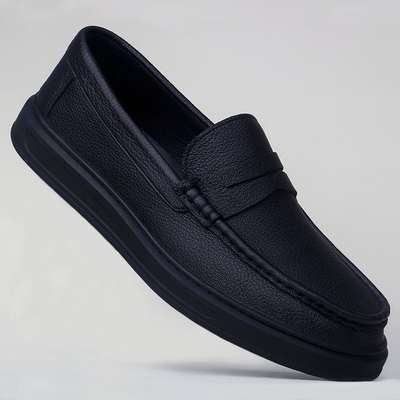 秋冬男鞋新款羊皮皮鞋男套脚软底低帮休闲鞋一脚蹬真皮驾车鞋单鞋