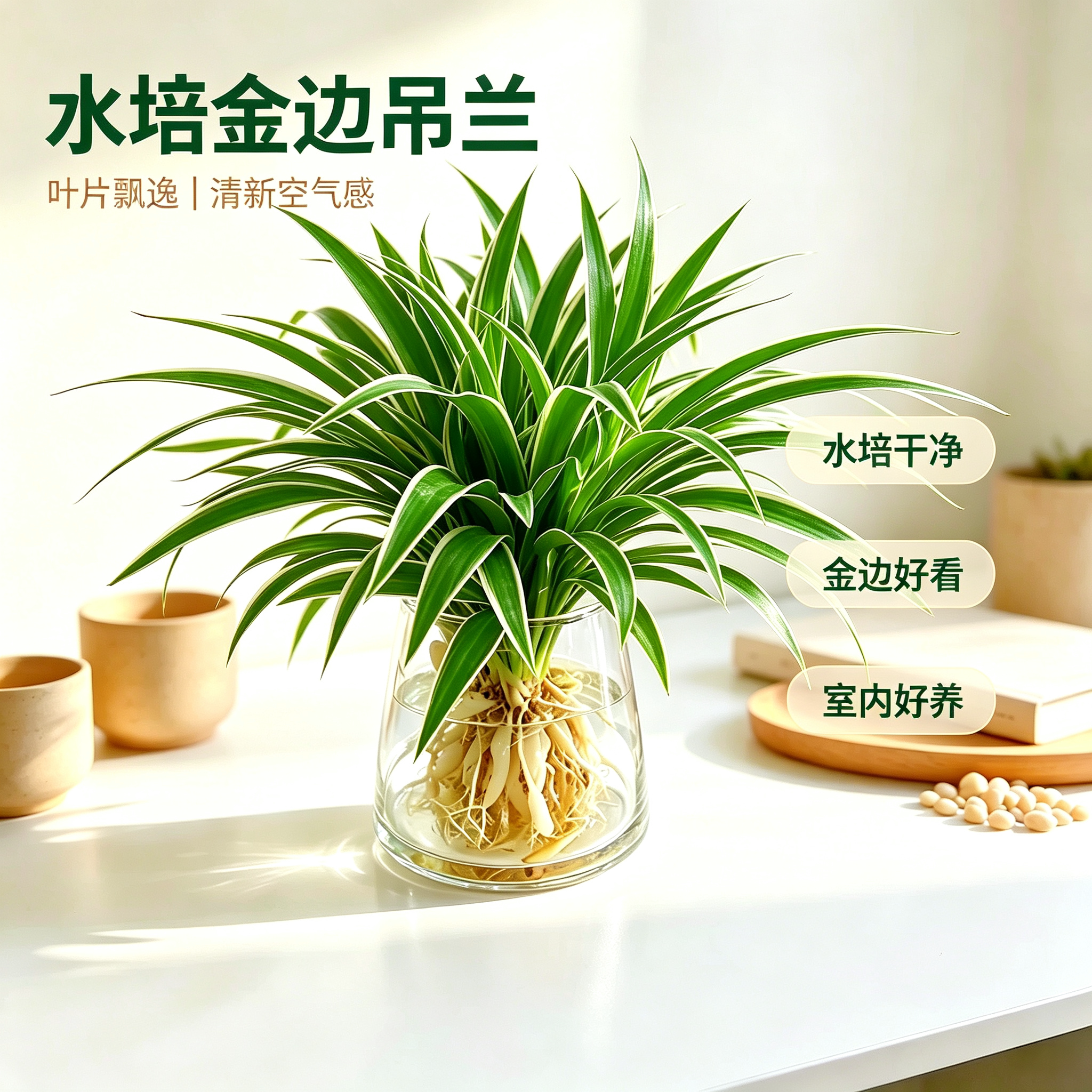 水培植物金边吊兰净化空气室内花图片