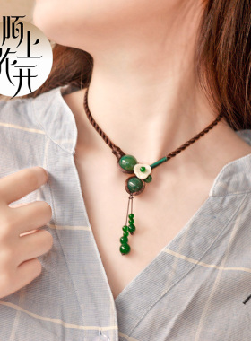国潮绿玛瑙民族风项链气质森系
