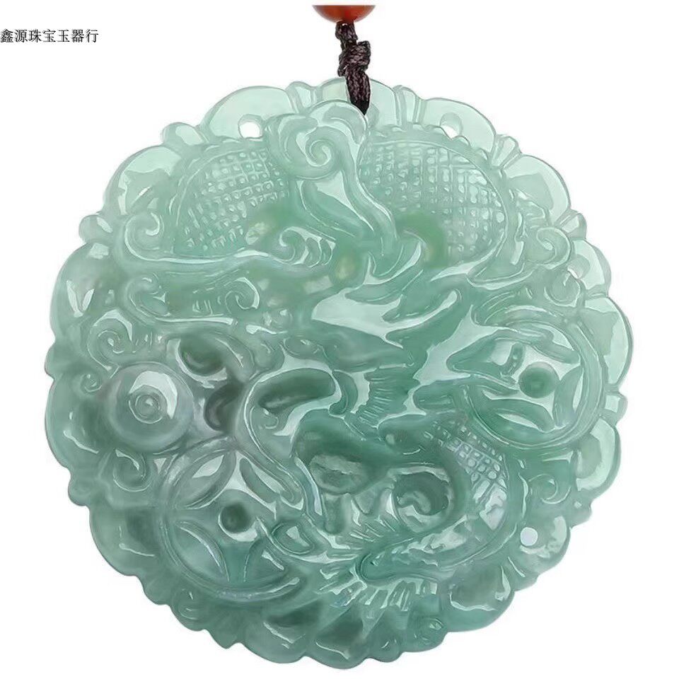 天然翡翠吊坠翡翠A货龙牌玉佩