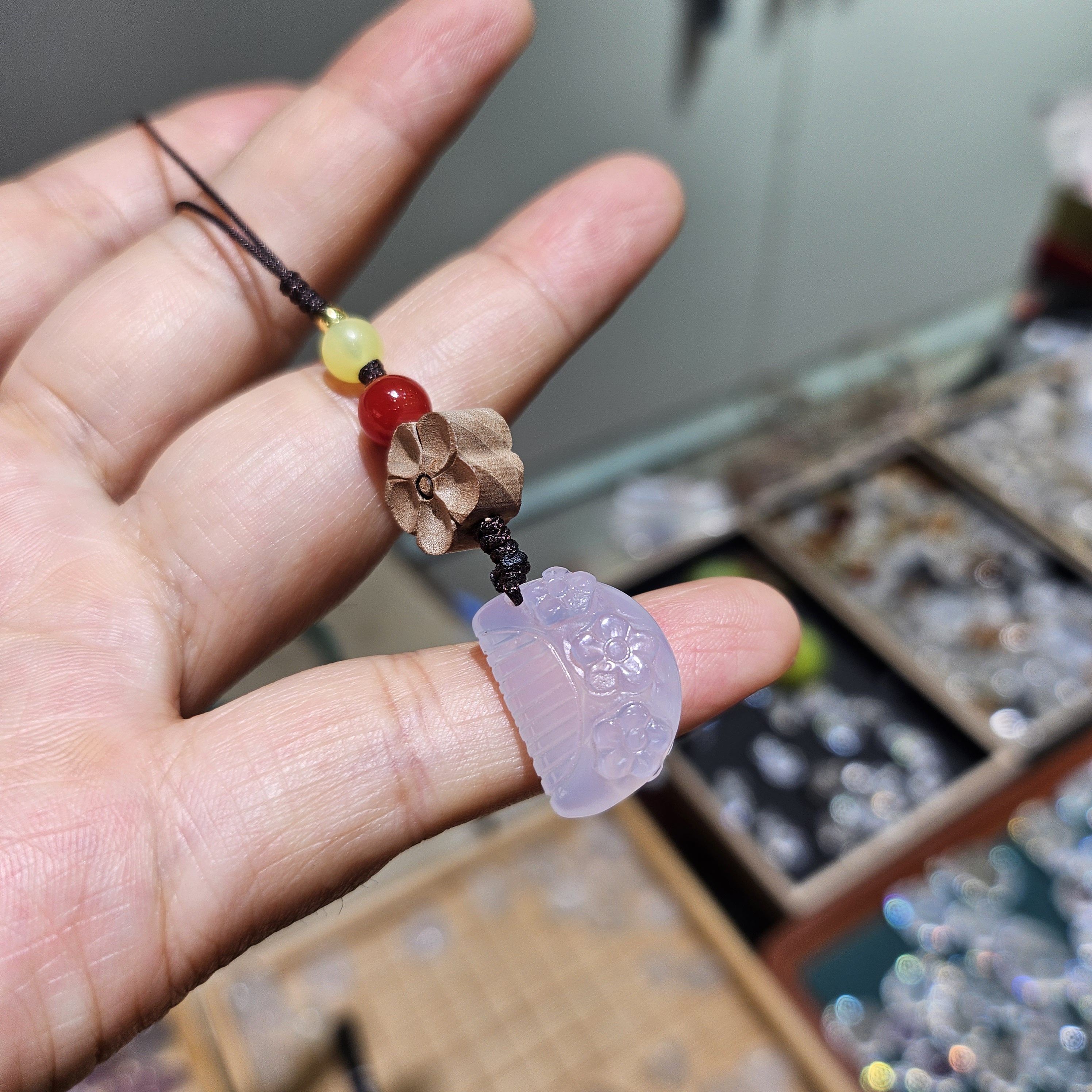 【且梳相思】天然正品紫玉髓小梳子吊坠项链双面梅花梳手机链包挂