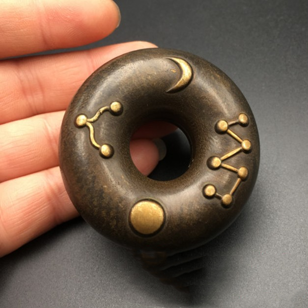 古玩老铜器医用铃铛虎撑八卦日月星辰纯铜虎撑铃铛药师铃铛手把件