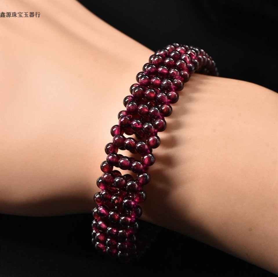 天然石榴石手链女款简约手工编织