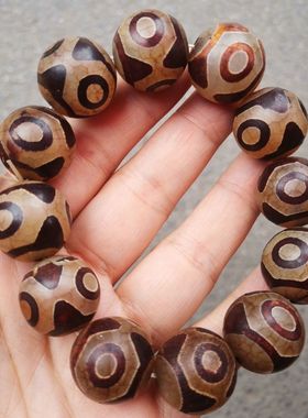 男西藏玛瑙复古三眼天珠手链