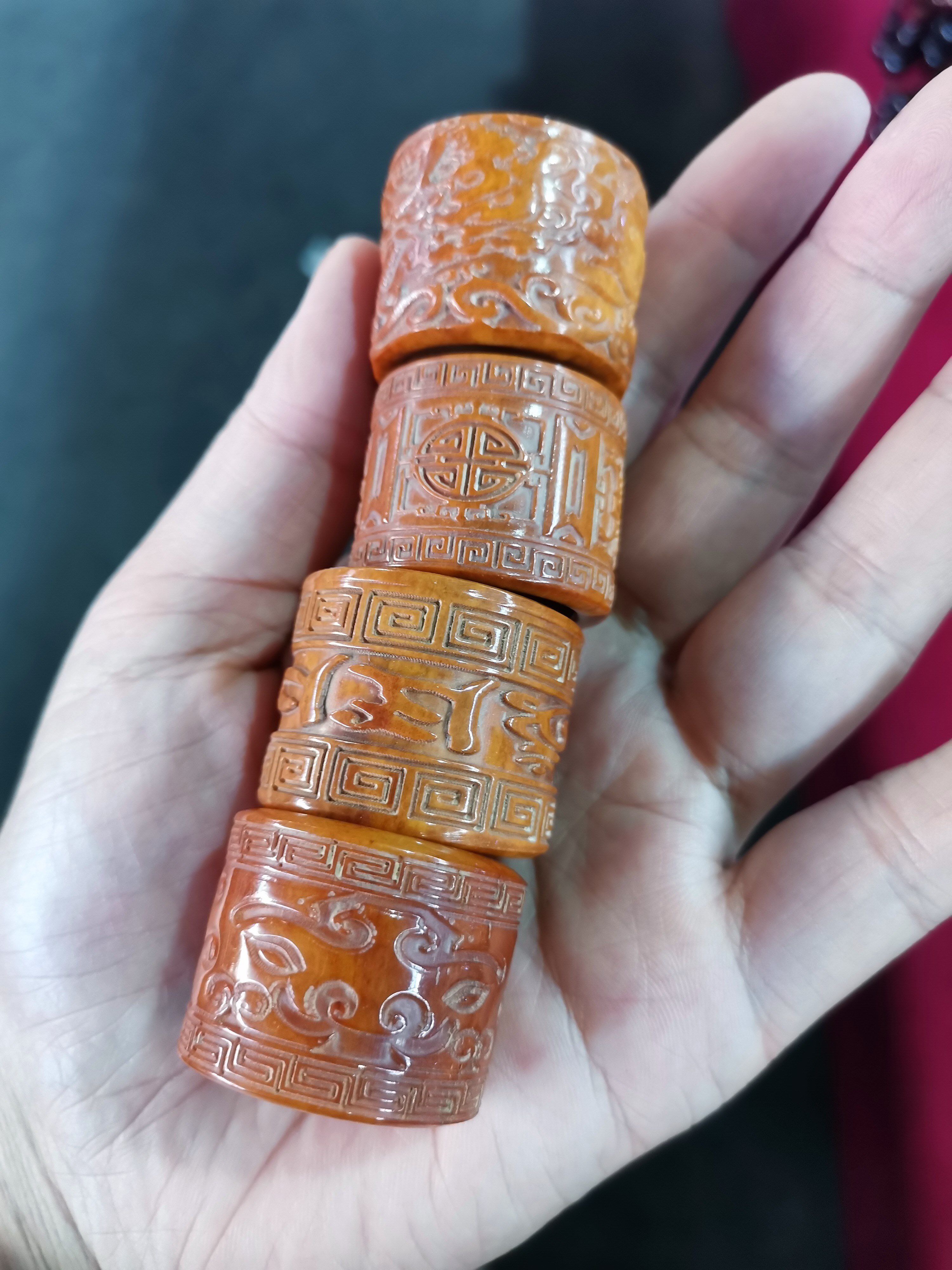 文玩西藏牦牛骨大扳指雕刻六字真言 龙头 福寿指环扳指男雕饰品