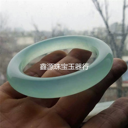 包邮翡翠伴生冰种圆条漂扁环蓝花