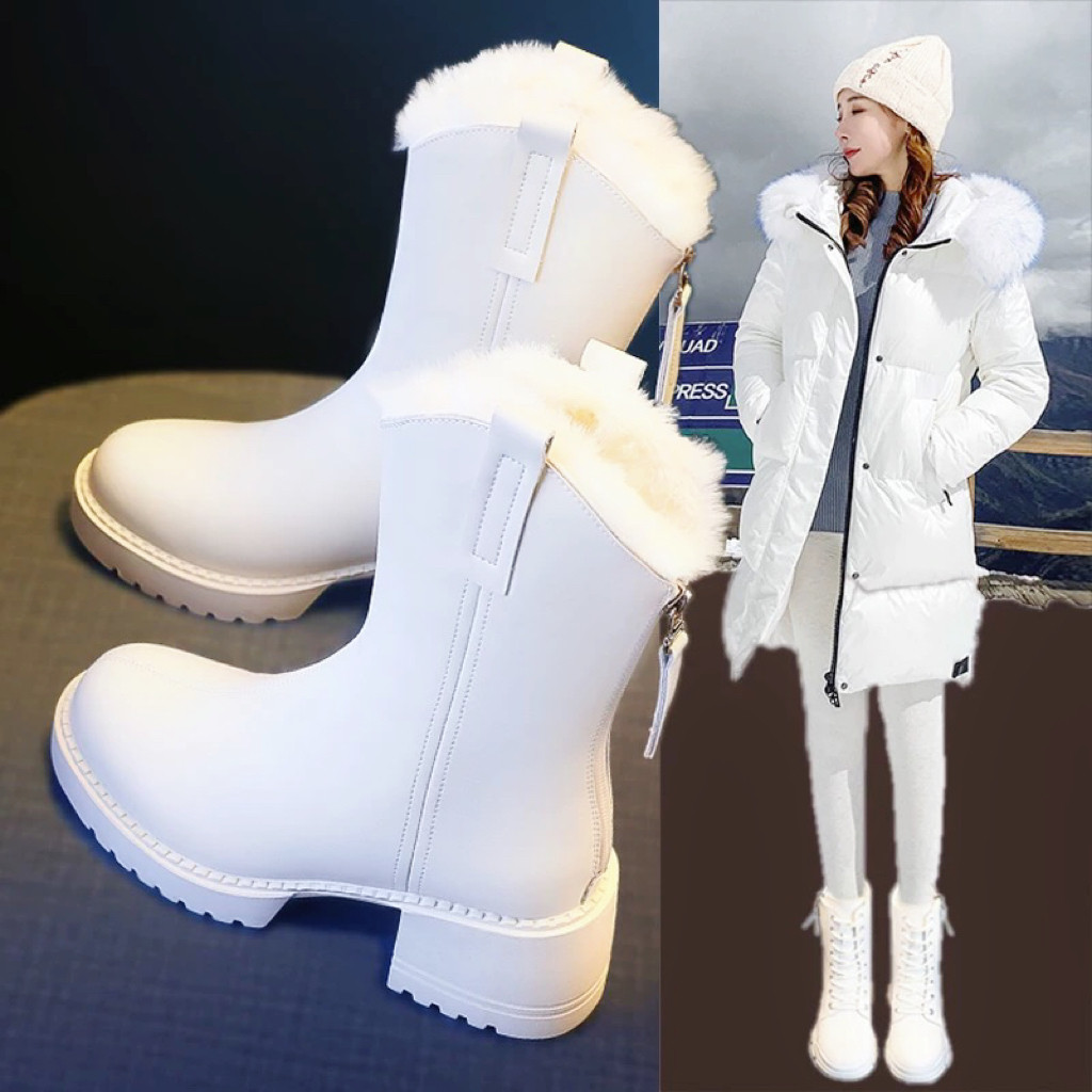 雪地靴女2025新款中筒马丁靴秋冬季加绒加厚保暖棉鞋冬鞋白色棉靴