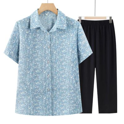 奶奶夏装纯棉短袖衬衫中老年女