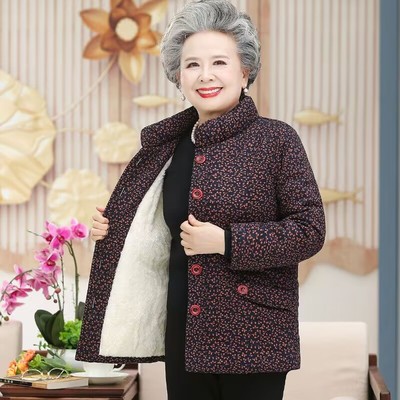 奶奶加绒加厚棉袄60岁中老年人太太冬装女妈妈保暖棉衣服短款外套
