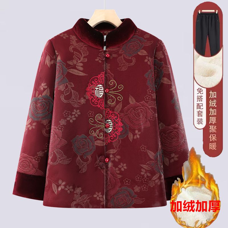 绣花唐装棉衣绣花妈妈棉衣