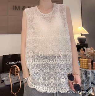 韩版时尚百搭复古钩花镂空无袖蕾丝打底背心女洋气气质外搭上衣