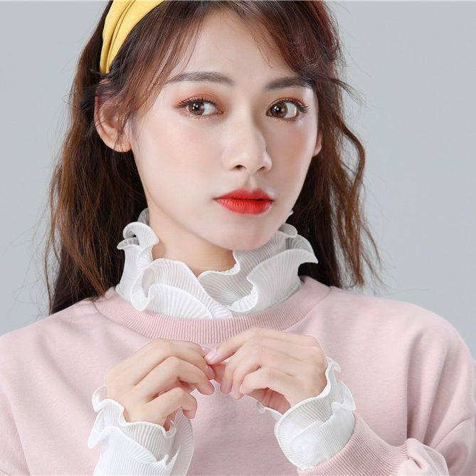 韩版公主风花苞立领衬衫冬假领子女百搭蕾丝衬衣领毛衣装饰打底领