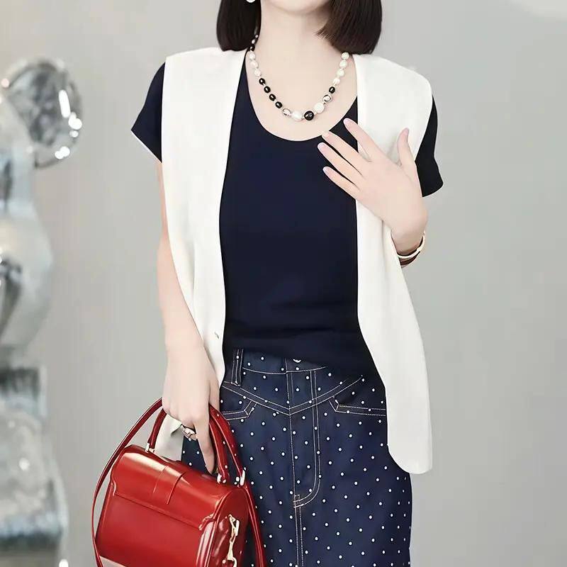 女士无袖针织马甲夏季爆款休闲百搭宽松显瘦开衫薄款纯色背心马夹