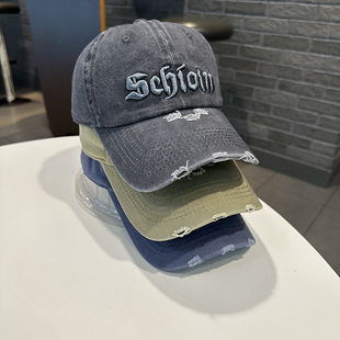 立体字母破洞弯檐帽街头百搭情侣鸭舌帽 时尚 棒球帽男女春夏季 韩版