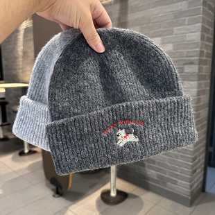 毛线帽子女秋冬保暖羊毛套头帽韩版 可爱lucky字母幸运狗针织帽